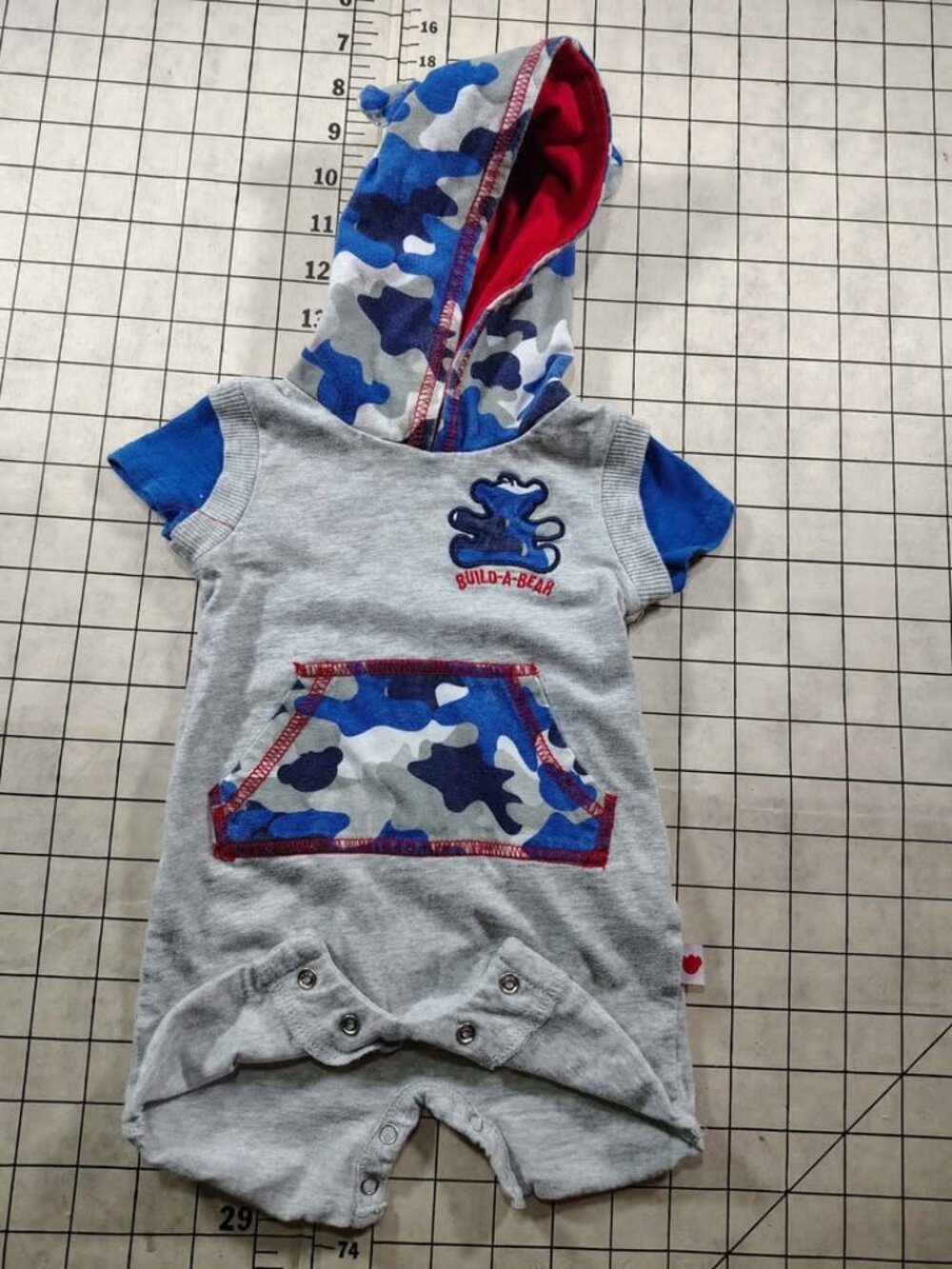 Build-A-Bear Baby Hooded Onesie Romper 3M Blue Camo